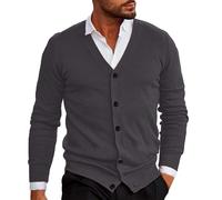 Clearance - Cardigan tricoté léger et fin à manches longues et col en V pour homme - Pull chaud décontracté uni en tricot - Couche de base - Vestes de transition, 1#Gris foncé, M