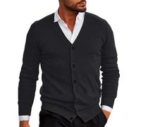 Clearance - Cardigan tricoté léger et fin à manches longues et col en V pour homme - Pull chaud décontracté uni en tricot - Couche de base - Vestes de transition, 1#Noir, XXL