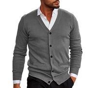 Clearance - Cardigan tricoté léger et fin à manches longues et col en V pour homme - Pull chaud décontracté uni en tricot - Couche de base - Vestes de transition, gris foncé, M