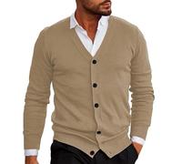 Clearance - Cardigan tricoté léger et fin à manches longues et col en V pour homme - Pull chaud décontracté uni en tricot - Couche de base - Vestes de transition, 1#Marron, L