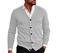 Clearance - Cardigan tricoté léger et fin à manches longues et col en V pour homme - Pull chaud décontracté uni en tricot - Couche de base - Vestes de transition, 1#Gris, M