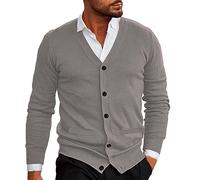 Clearance - Cardigan tricoté léger et fin à manches longues et col en V pour homme - Pull chaud décontracté uni en tricot - Couche de base - Vestes de transition, gris, XL