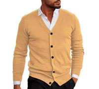 Clearance - Cardigan tricoté léger et fin à manches longues et col en V pour homme - Pull chaud décontracté uni en tricot - Couche de base - Vestes de transition, Orange, M