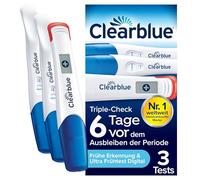 Clearblue Test de grossesse Triple Check Ultra précoce Pack combiné - Résultats 6 jours plus tôt (10 m IU/ml) - Avec aucun autre test, vous ne pouvez tester plus tôt, 3 bâtonnets de test (1 numérique