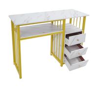 ClearFragrans Bureau à ongles, table de manucure, texture marbrée, table de manucure, avec 3 tiroirs, espace de travail pour salon de spa, bureau pour salon de manucure, 100 x 40 x 76 cm, marbre blanc