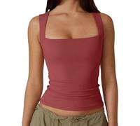 Cleargget Tank Top, Clergment Tank Top, Women's Square Neck Sleeveless Double-Layer Tank Tops, Basic Tight T Shirts (Dark Red,x_l)