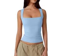 Cleargget Tank Top, Clergment Tank Top, Women's Square Neck Sleeveless Double-Layer Tank Tops, Basic Tight T Shirts (Light Blue,s)