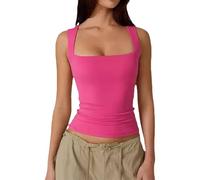 Cleargget Tank Top, Clergment Tank Top, Women's Square Neck Sleeveless Double-Layer Tank Tops, Basic Tight T Shirts (Pink,s)