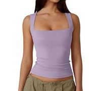 Cleargget Tank Top, Clergment Tank Top, Women's Square Neck Sleeveless Double-Layer Tank Tops, Basic Tight T Shirts (Purple,XX_l)
