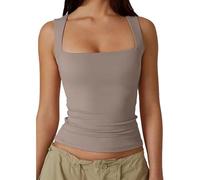 Cleargget Tank Top, Clergment Tank Top, Women's Square Neck Sleeveless Double-Layer Tank Tops, Basic Tight T Shirts (Coffee,s)
