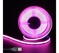 Clearhill 5V USB COB LED Strip Lights,Pink,8mm Width 320LEDs/m,8W/m,CRI90,9.84FT/3M,Electroplated Double-Sided Panel Light Strip,Waterproof IP20,Flexible Strip for Indoor Decoration