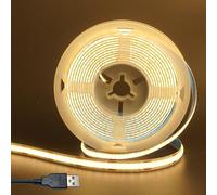 Clearhill 5V USB COB LED Strip Lights,Warm White 3000K,8mm Width 320LEDs/m,8W/m,CRI90,16.4FT/5M,Electroplated Double-Sided Panel Light Strip,Waterproof IP20,Flexible Strip for Indoor Decoration