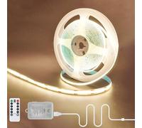 Clearhill Bande COB 5V 320LED avec Boîtier à Piles et Télécommande,Alimentation USB et par Piles (piles non incluses),6,56pieds/2m,Blanc neutre 4000K,8 Modes,Dimmable et Minuterie,Largeur 8mm,IP20