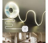 Clearhill Bande LED 12V avec détecteur de mouvement PIR et variateur 320LED,2 modes d'éclairage jour/nuit,temporisation et luminosité réglables,16,4pieds/5m,blanc naturel 4000K,largeur 8mm