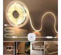 Clearhill Bande LED à Détecteur de Mouvement et Variateur 5V 320LEDs,2 Modes (Jour/Nuit),Temporisation et Luminosité Réglables,6,56pieds/2m,blanc chaud 3000K,largeur 8mm,pour placard,cuisine