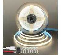 Clearhill Bande LED COB 12V 16,4pieds/5m (Sans alimentation),blanc neutre 4000K,320LEDs/m,avec connecteur femelle DC 5521 et fils rouge/noir,largeur 8mm,IP20,pour décoration intérieure et bricolage