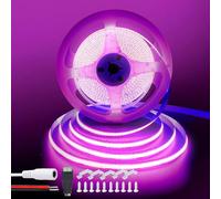 Clearhill Bande LED COB 12V 16,4pieds/5m (Sans alimentation),Violet,320LEDs/m,avec connecteur femelle DC 5521 et fils rouge/noir,largeur 8mm,IP20,pour décoration intérieure et bricolage