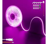 Clearhill Bande LED COB 12V 480LED,16,4pieds/5m (sans alimentation),Violet,2400 LED,avec connecteurs femelles 5521 DC,largeur 8 mm,IP20,pour décoration intérieure DIY.