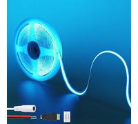 Clearhill Bande LED COB 12V 6,56pieds/2m (Sans alimentation),Bleu Glace,320LEDs/m,avec connecteur femelle DC 5521 et fils rouge/noir,largeur 8mm,IP20,pour décoration intérieure et bricolage