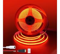 Clearhill Bande LED COB 12V 6,56pieds/2m (Sans alimentation),Rouge,320LEDs/m,avec connecteur femelle DC 5521 et fils rouge/noir,largeur 8mm,IP20,pour décoration intérieure et bricolage