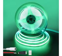 Clearhill Bande LED COB 12V 6,56pieds/2m (Sans alimentation),Vert,320LEDs/m,avec connecteur femelle DC 5521 et fils rouge/noir,largeur 8mm,IP20,pour décoration intérieure et bricolage