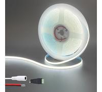 Clearhill Bande LED COB 12V largeur 5 mm (sans alimentation),16,4 pieds/5 m,Blanc froid 6500K,400 LED/m,avec connecteur femelle 5521 DC,10 W/m,IRC 90,5000 lm,IP20