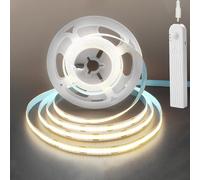 Clearhill Bande LED COB à Détecteur de Mouvement 5V,Délai et Luminosité Réglables,Double Alimentation : Piles (non incluses) ou USB,6,56pieds/2m,blanc neutre 4000K,320LEDs/m,pour placard de cuisine