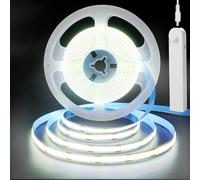 Clearhill Bande LED COB à Détecteur de Mouvement 5V,Délai et Luminosité Réglables,Double Alimentation : Piles (non incluses) ou USB,6,56pieds/2m,blanc froid 6500K,320LEDs/m,pour placard de cuisine