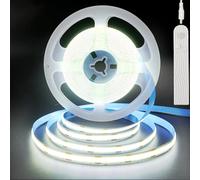 Clearhill Bande LED COB avec Détecteur de Mouvement 5V,Délai réglable,Double alimentation (support piles AAA - sans piles),9,84pieds/3m,blanc froid 6500K,320LEDs/m,largeur 8mm