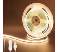 Clearhill Bande LED COB USB 5V avec interrupteur,6.56pieds/2m,blanc chaud 3000K,320LEDs/m,largeur 8mm,non étanche IP20,câble USB de 1m,pour décoration intérieure et bricolage à domicile