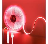 Clearhill Bande LED COB USB 5V avec interrupteur dimmable,16,4pieds/5m,Rouge,320LED/m,largeur 8mm,non étanche IP20,câble USB avec interrupteur 1,5m,pour décoration intérieure DIY