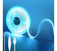 Clearhill Bande LED COB USB 5V avec interrupteur dimmable,9,84pieds/3m,Bleu Glace,320LED/m,largeur 8mm,non étanche IP20,câble USB avec interrupteur 1,5m,pour décoration intérieure DIY