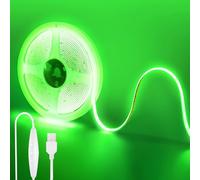 Clearhill Bande LED COB USB 5V avec interrupteur dimmable,9,84pieds/3m,Vert,320LED/m,largeur 8mm,non étanche IP20,câble USB avec interrupteur 1,5m,pour décoration intérieure DIY