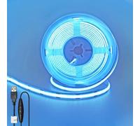 Clearhill Bande LED COB USB 5V avec Interrupteur Variateur,Bleu Glace,largeur 8mm 320LEDs/m,8W/m,CRI90,6,56pieds/2m,Panneau Double Face Électrodéposé,Étanche IP20,pour Décoration Intérieure