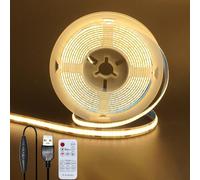Clearhill Bande LED COB USB 5V largeur 8mm avec Télécommande Variateur,Blanc chaud 3000K,320LEDs/m,8W/m,CRI90,9,84pieds/3m,Panneau Double Face Électrodéposé,Étanche IP20,pour Intérieur