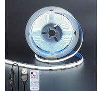 Clearhill Bande LED COB USB 5V largeur 8mm avec Télécommande Variateur,Blanc froid 6500K,320LEDs/m,8W/m,CRI90,6,56pieds/2m,Panneau Double Face Électrodéposé,Étanche IP20,pour Intérieur