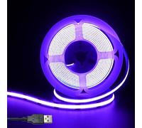 Clearhill Bande lumineuse LED COB USB 5 V 8 mm de largeur, violet, 320 LEDs/m, 8 W/m, CRI90, 2 m, panneau lumineux double face galvanisé, étanche IP20, bande flexible pour décoration intérieure