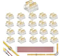 Clearhill Connecteurs 2 broches 8mm 20 pièces à assemblage par pression pour bandes COB LED,ultra-plats,connecteurs bande à bande ou bande-fil pour bandes monocolores 5V/12V/24V,borne transparente.
