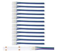 Clearhill Connecteurs 4 broches 10mm 10 pièces pour bandes COB LED,connecteurs sans soudure bande-fil + câble 10cm-connexion sans interstice pour bandes double couleur 5V/12V/24V