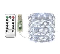 Clearhill Guirlande lumineuse USB 10 m, blanc, 100 LED, fil de cuivre USB, avec télécommande, 8 modes, minuterie et intensité variable pour Noël, chambre à coucher, décoration intérieure et extérieure