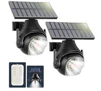 Clearhill Lot de 2 fausses caméras de sécurité factices et lampes solaires à détecteur de mouvement, lampes solaires 2 en 1 avec télécommande, aspect réaliste, facile à installer, étanchéité IP66