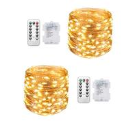 Clearhill Lot de 2 guirlandes lumineuses 100 LED de 10 m à piles (non incluses) avec télécommande, chaud, 8 modes, minuterie et intensité variable pour décoration de Noël, chambre à coucher, intérieur