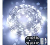 Clearhill Lot de 2 guirlandes lumineuses de 10 m, blanc froid, 100 LED USB, fil souple, étanche, avec télécommande et minuterie, 8 modes d'éclairage pour chambre à coucher, sapin de Noël, décoration