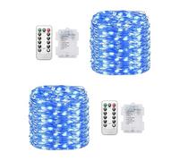 Clearhill Lot de 2 guirlandes lumineuses de 200 LED de 200 LED à piles (non incluses) avec télécommande, bleu, 8 modes, minuterie et intensité variable pour décoration de Noël, chambre à coucher,
