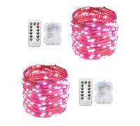 Clearhill Lot de 2 guirlandes lumineuses de 200 LED de 200 LED à piles (non incluses) avec télécommande, rose, 8 modes, minuterie et intensité variable pour décoration de Noël, chambre à coucher,