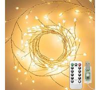 Clearhill Lot de 2 guirlandes lumineuses USB avec télécommande, 3 m, 100 LED, chaudes, 8 modes, fil de cuivre étanche pour chambre à coucher, mariage, couronne de bricolage, décoration de jardin