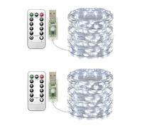 Clearhill Lot de 2 guirlandes lumineuses USB de 10 m, blanc, 100 LED USB, fil de cuivre avec télécommande, 8 modes, minuterie et intensité variable pour Noël, chambre à coucher, décoration intérieure