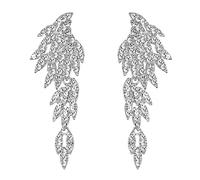 Clearine Boucles d'oreilles à Clip Mariage Ailes d'ange de Mariée Lustre Longue Goutte Clipser pour Femme Clair Ton d'argent