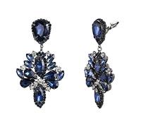 Clearine Boucles D'oreilles Clip-on Art Déco Marquise Goutte d'eau Strass Cristal Stetement Pendantes pour Femme Bleu Ton Noir