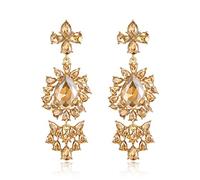 Clearine Boucles d'oreilles Femme Art Déco Vintage Années 1920 Goutte d'eau Marquise Strass Chandelier pour Fête Brun Ton d'Or